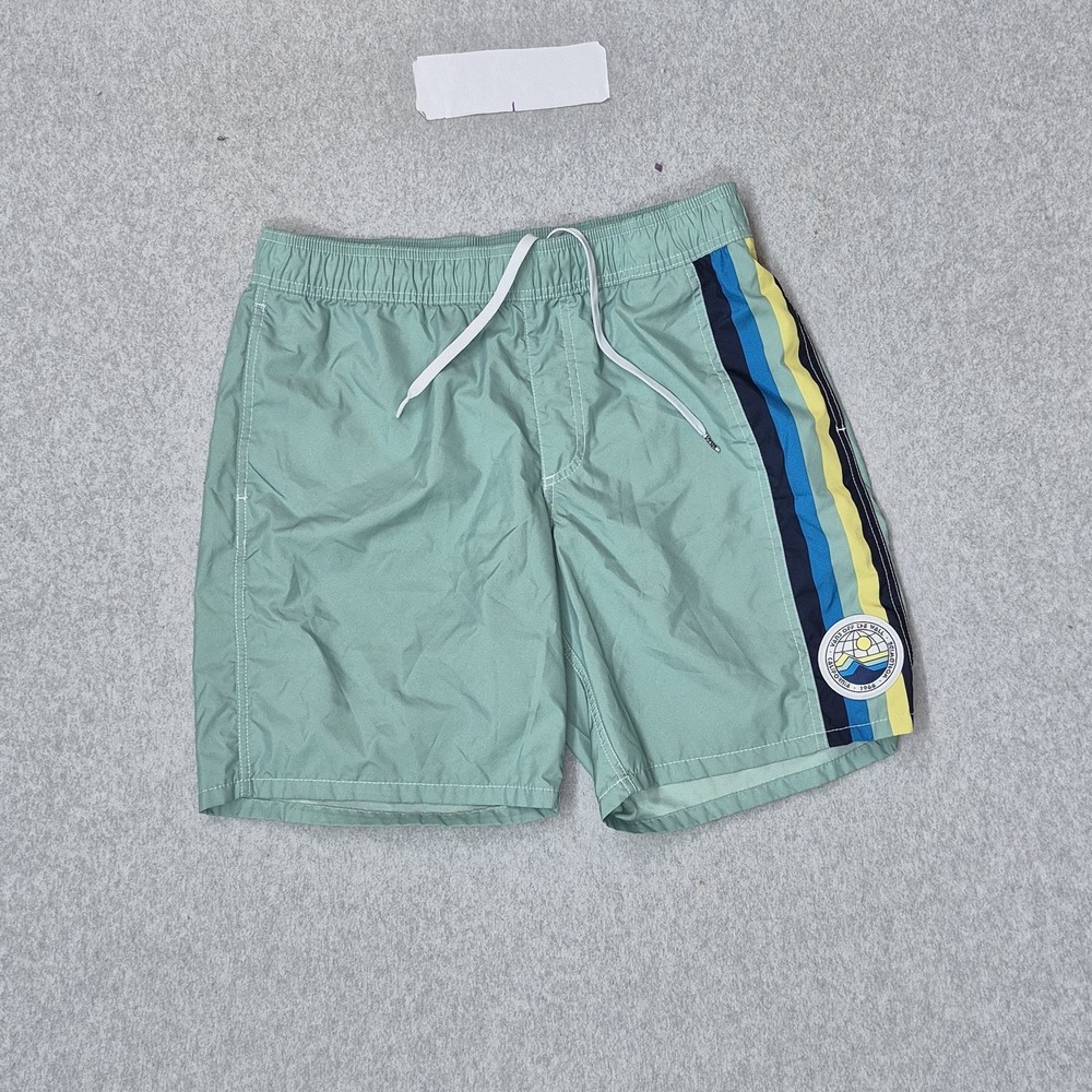 Vans Men Shorts M Green Volley Colorblock Swimwear Round Patch Swim Trunks Logo